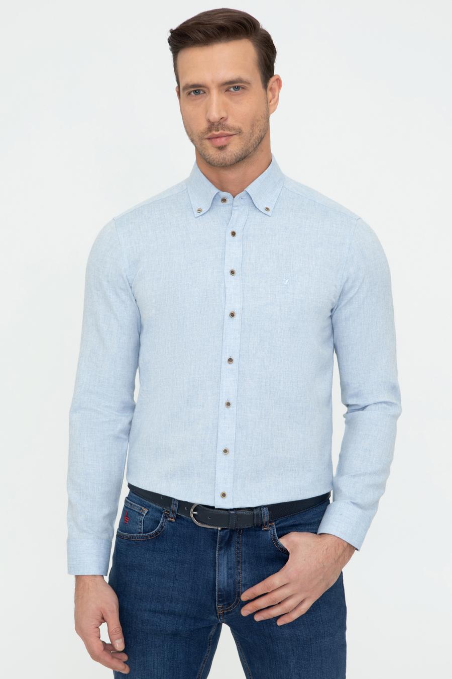 Açık Mavi Slim Fit Uzun Kollu Gömlek - 50242869262