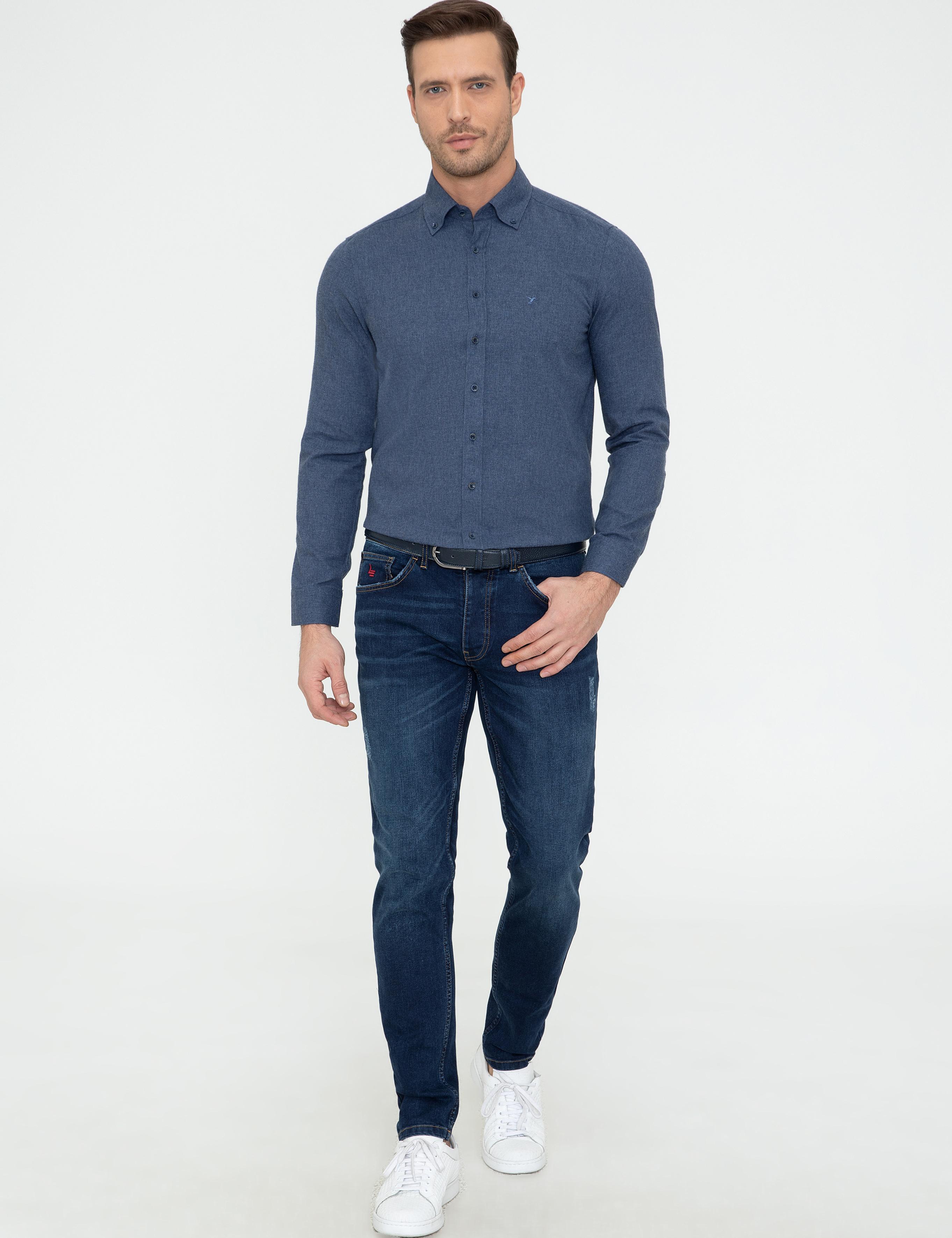 Koyu Mavi Slim Fit Gömlek - 50242869132
