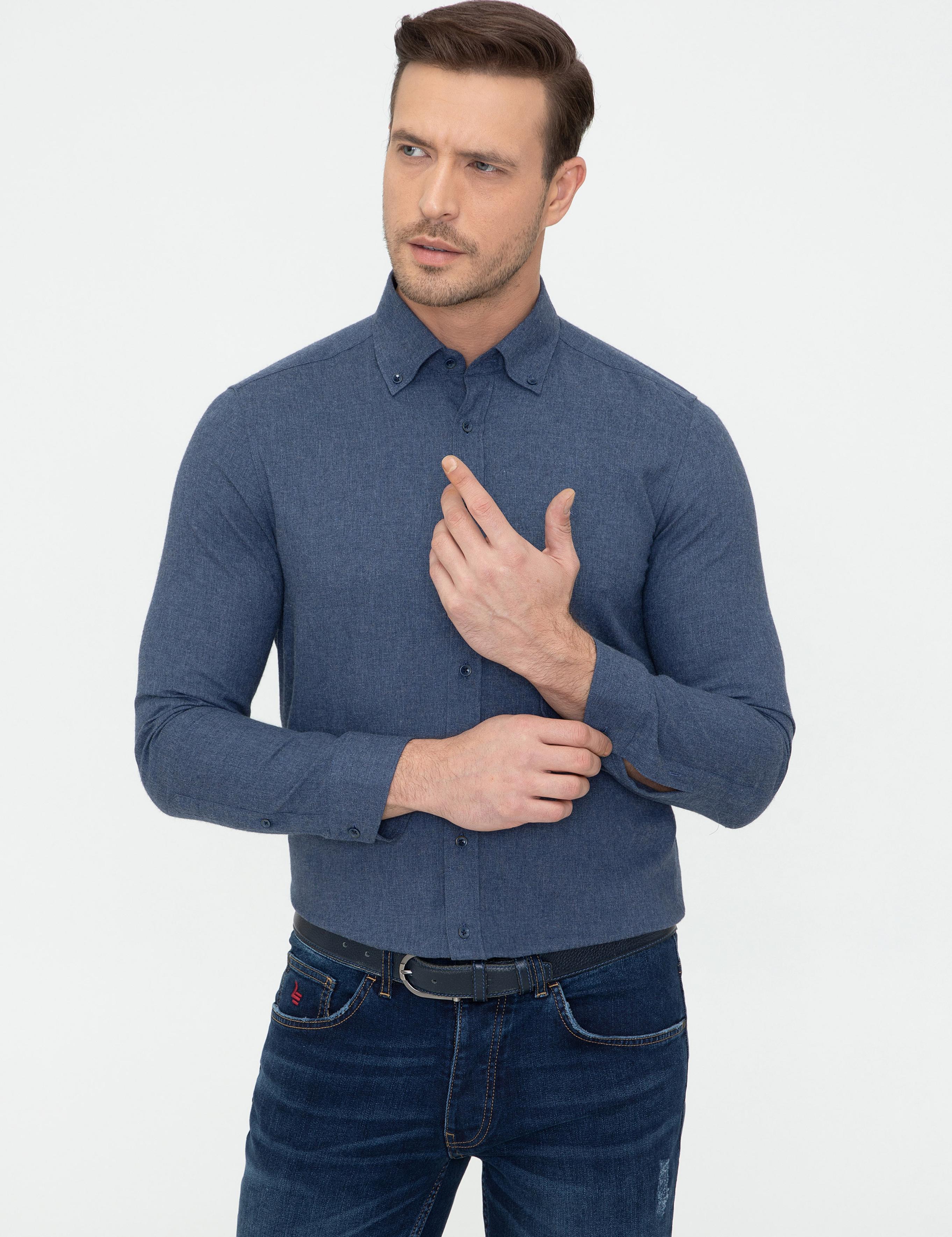 Koyu Mavi Slim Fit Gömlek - 50242869132