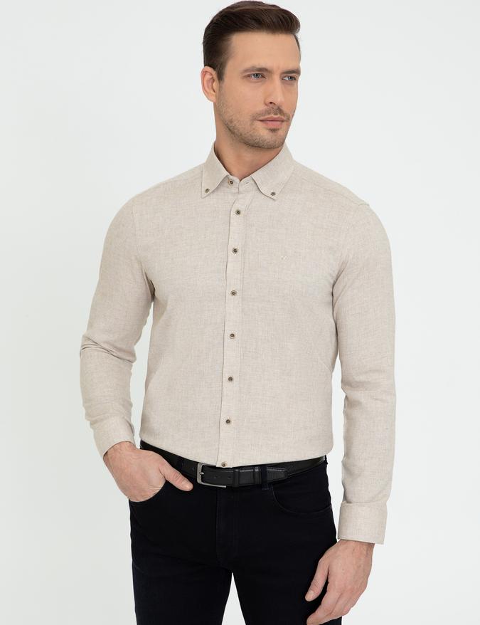 Bej Slim Fit Gömlek