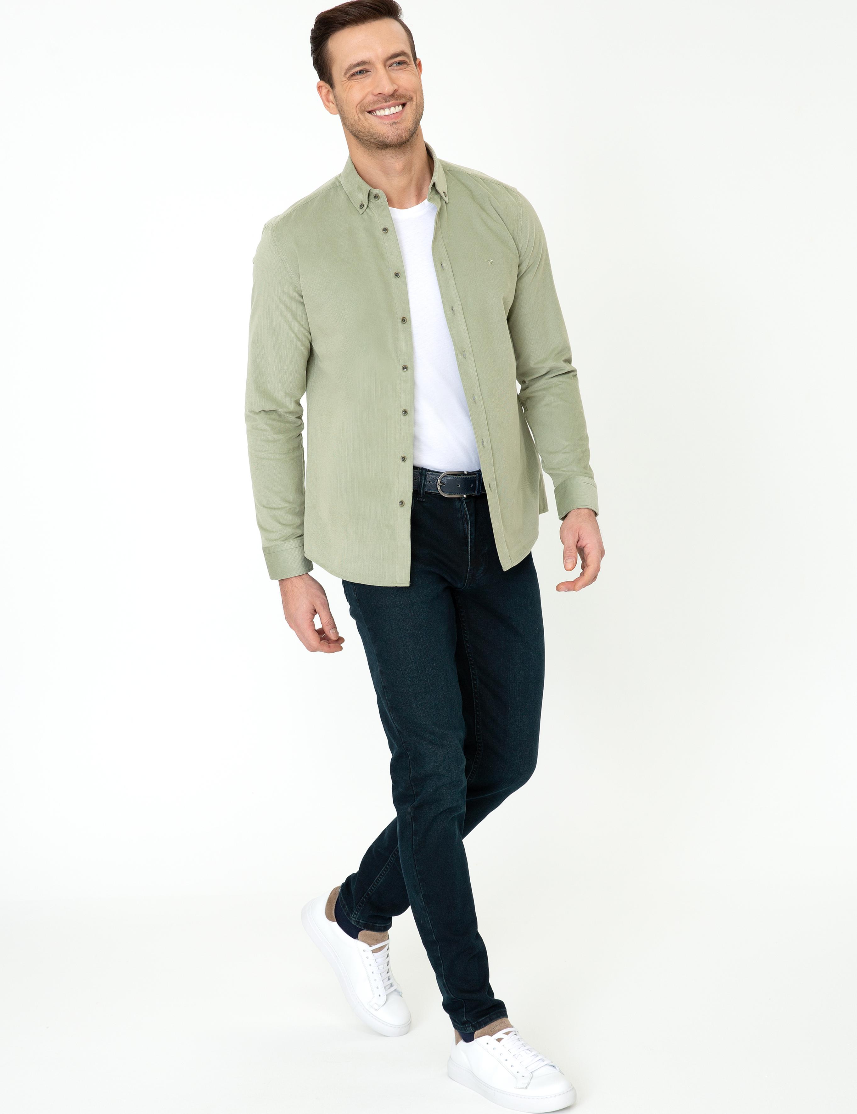 Su Yeşili Slim Fit Uzun Kollu Gömlek - 50245389084