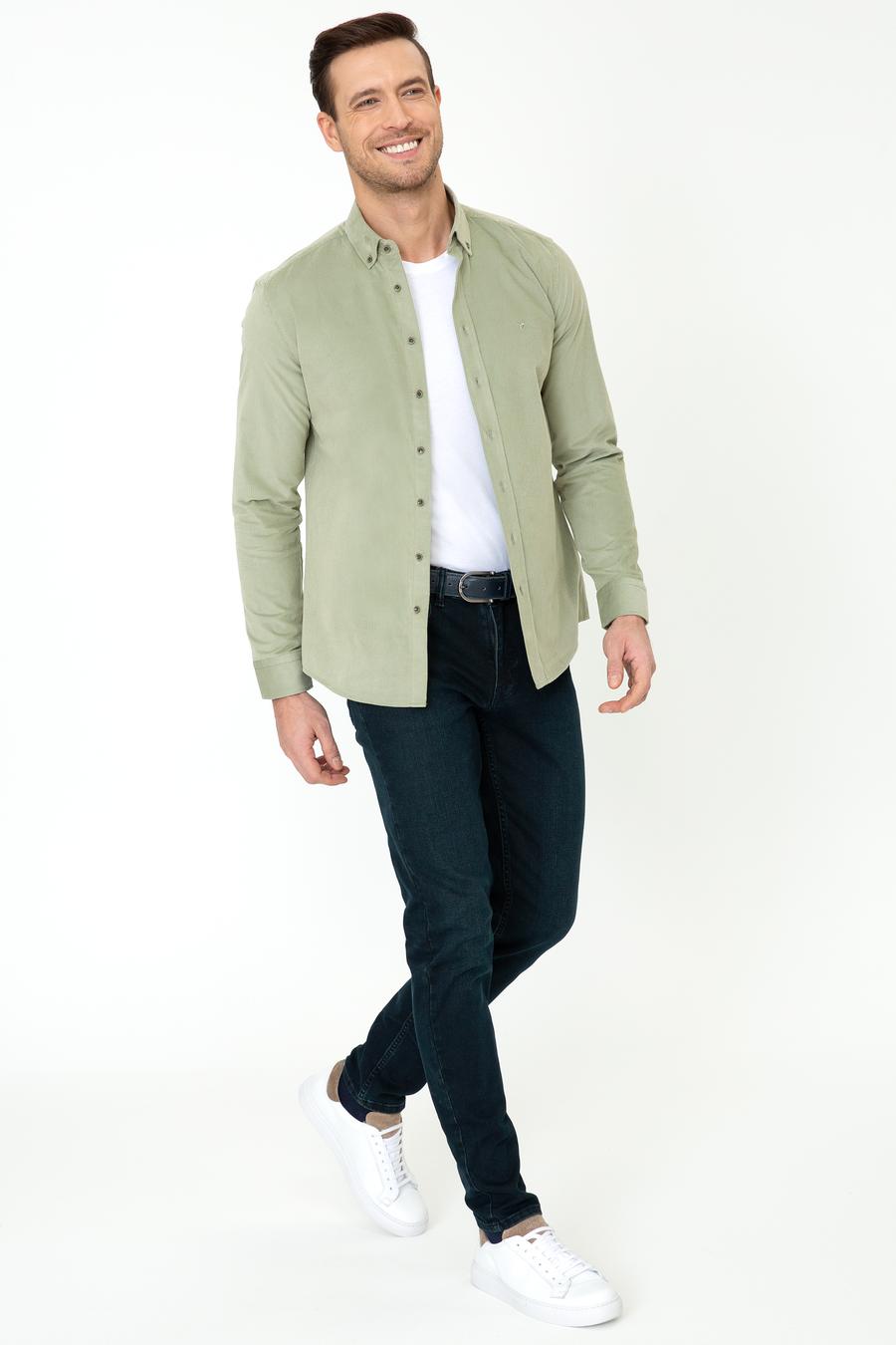 Su Yeşili Slim Fit Uzun Kollu Gömlek - 50245389084