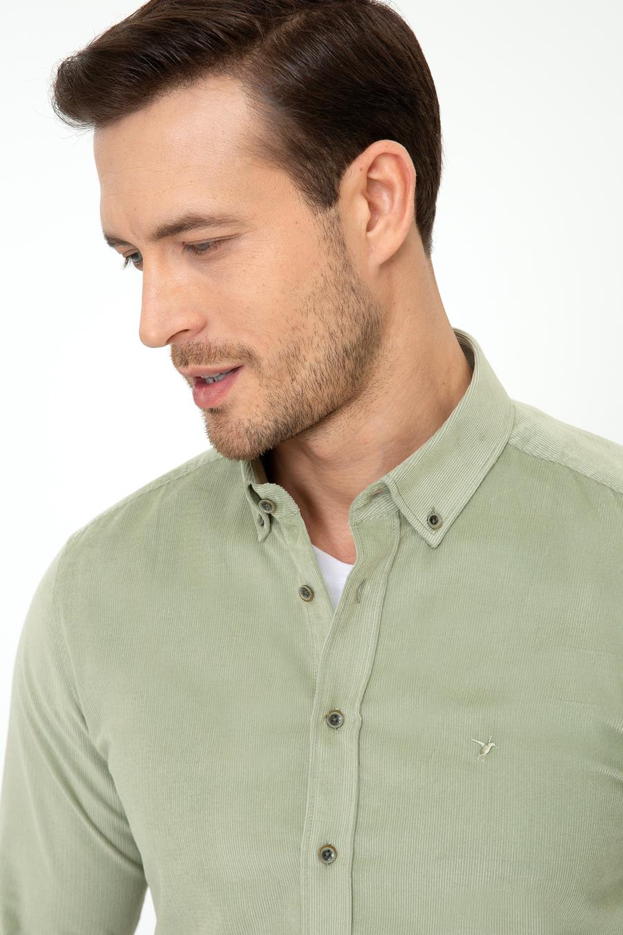 Su Yeşili Slim Fit Uzun Kollu Gömlek - 50245389084