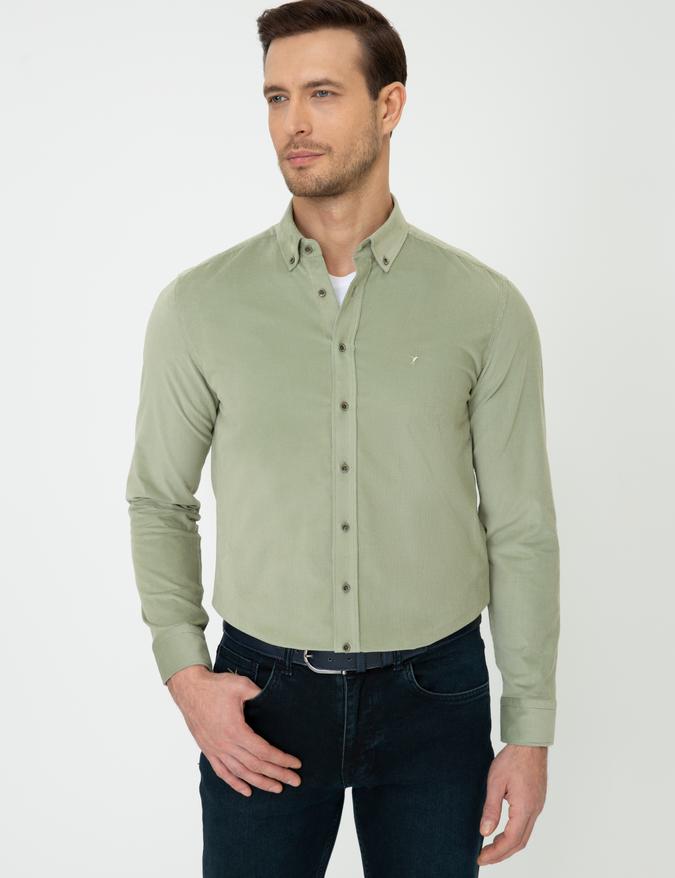 Su Yeşili Slim Fit Uzun Kollu Gömlek
