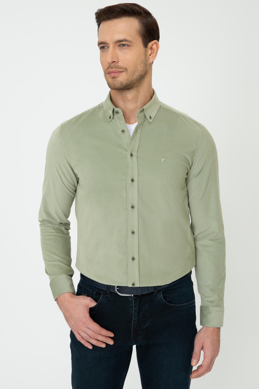 Su Yeşili Slim Fit Uzun Kollu Gömlek - 50245389084
