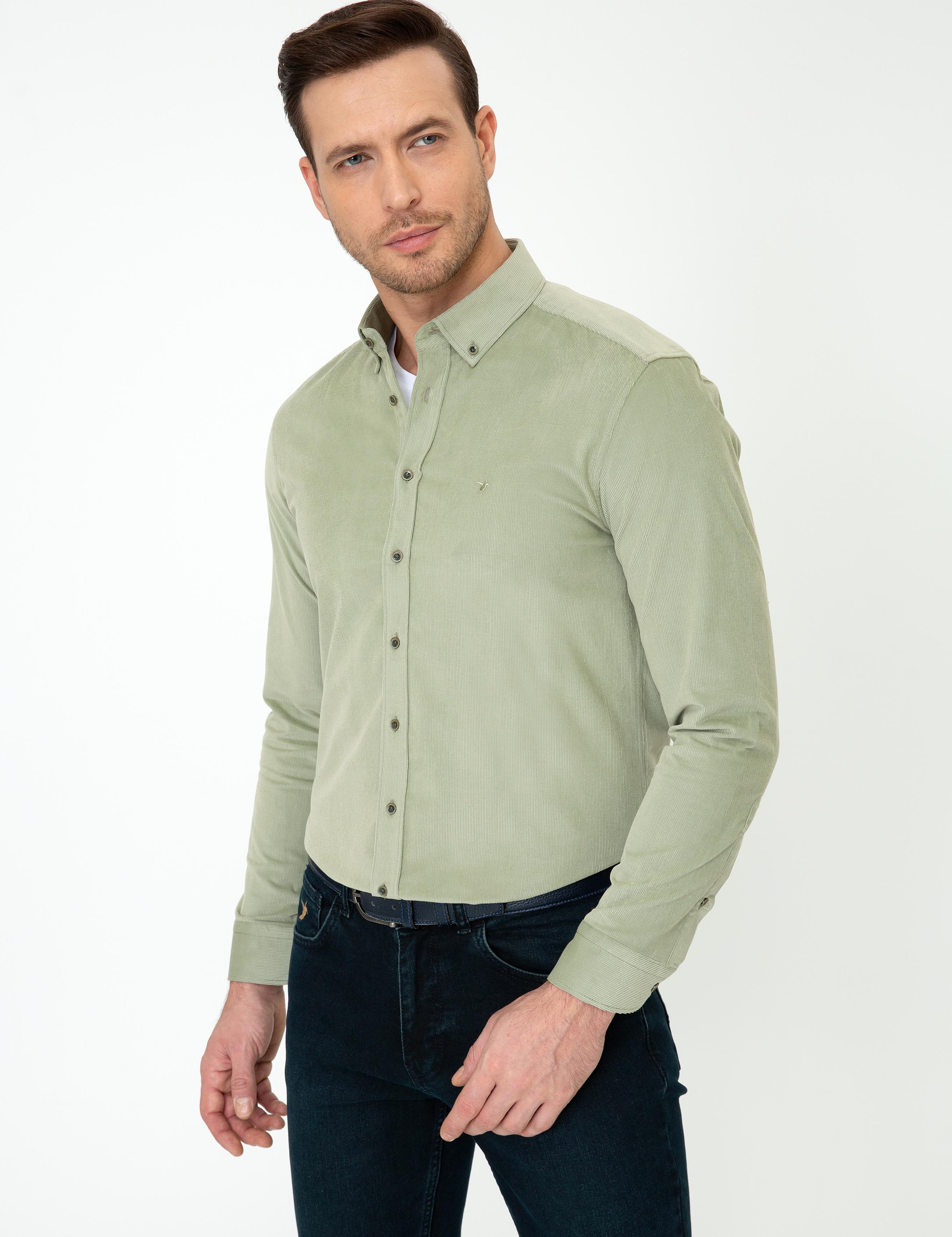 Su Yeşili Slim Fit Uzun Kollu Gömlek - 50245389084