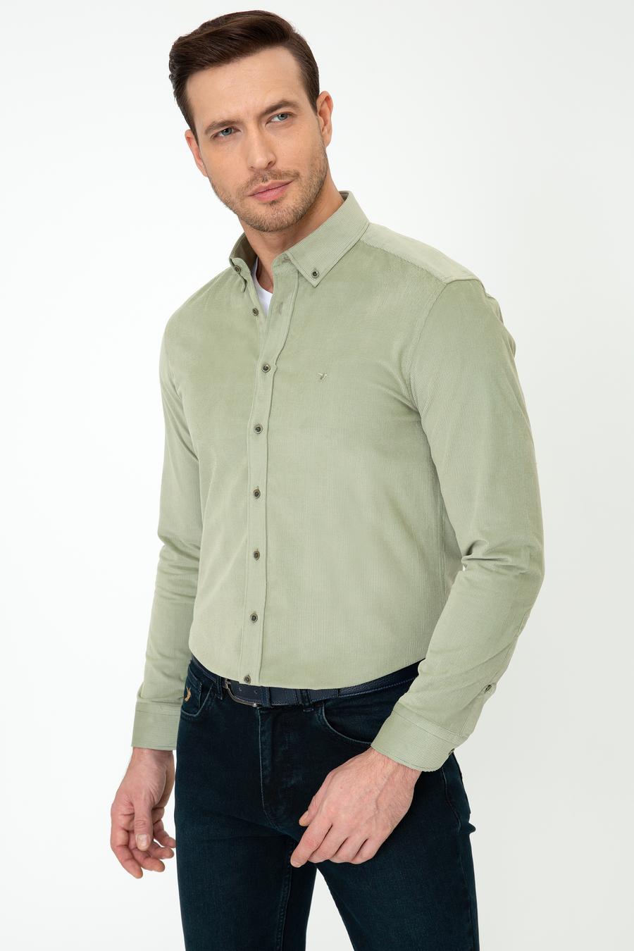 Su Yeşili Slim Fit Uzun Kollu Gömlek - 50245389084