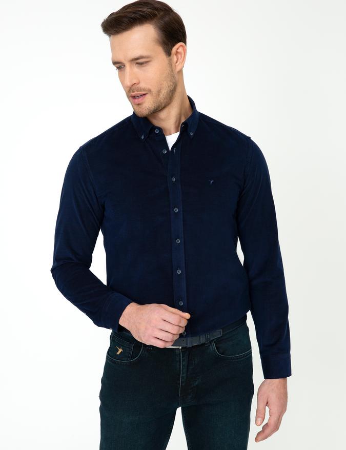 Lacivert Slim Fit Uzun Kollu Gömlek