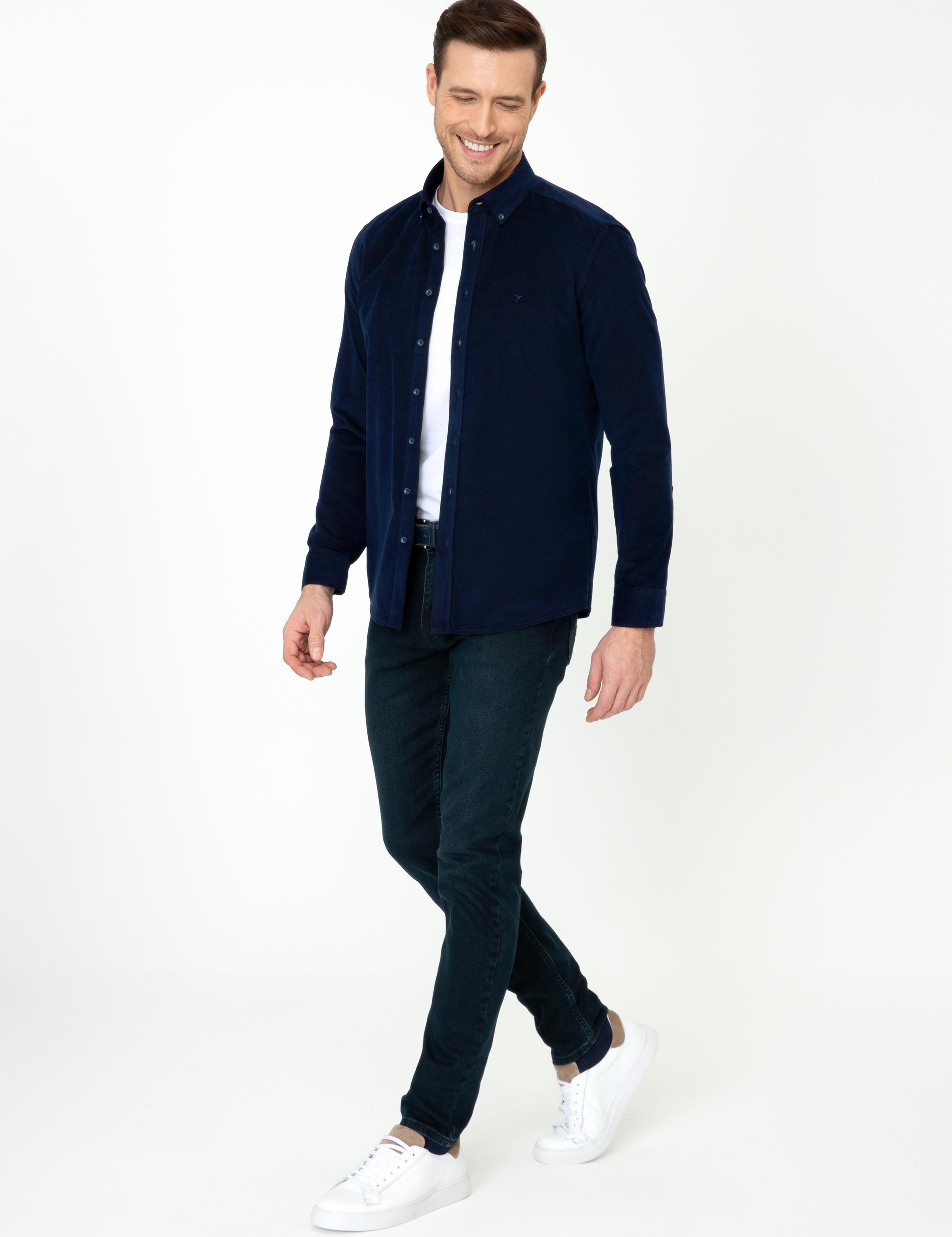 Lacivert Slim Fit Uzun Kollu Gömlek - 50245389016