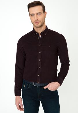 Kahverengi Slim Fit Uzun Kollu Gömlek