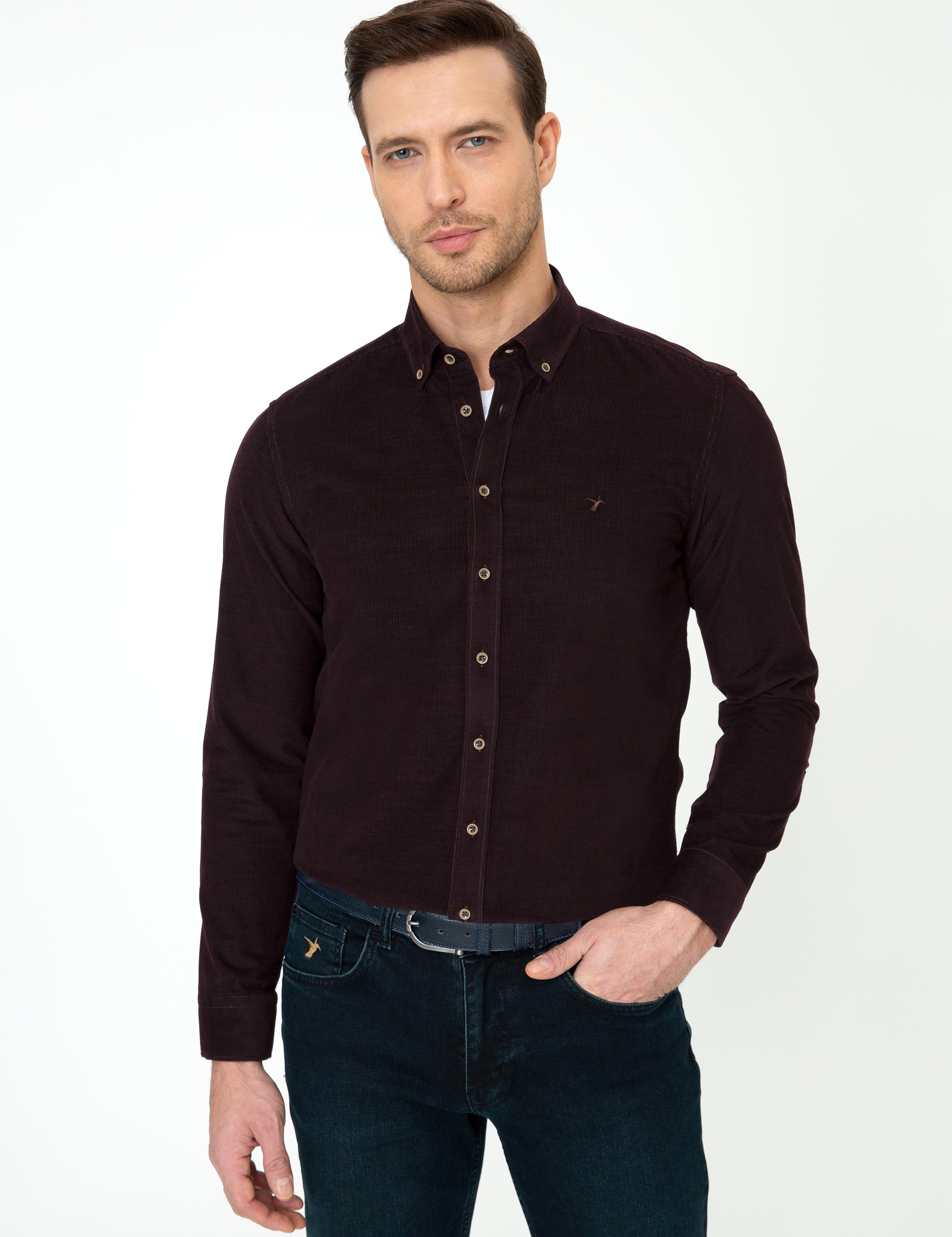 Kahverengi Slim Fit Uzun Kollu Gömlek - 50245389025