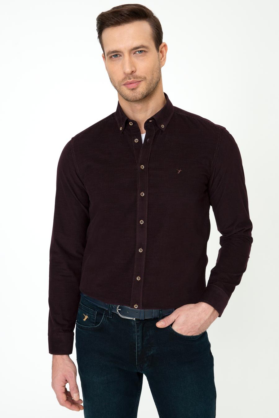 Kahverengi Slim Fit Uzun Kollu Gömlek - 50245389025