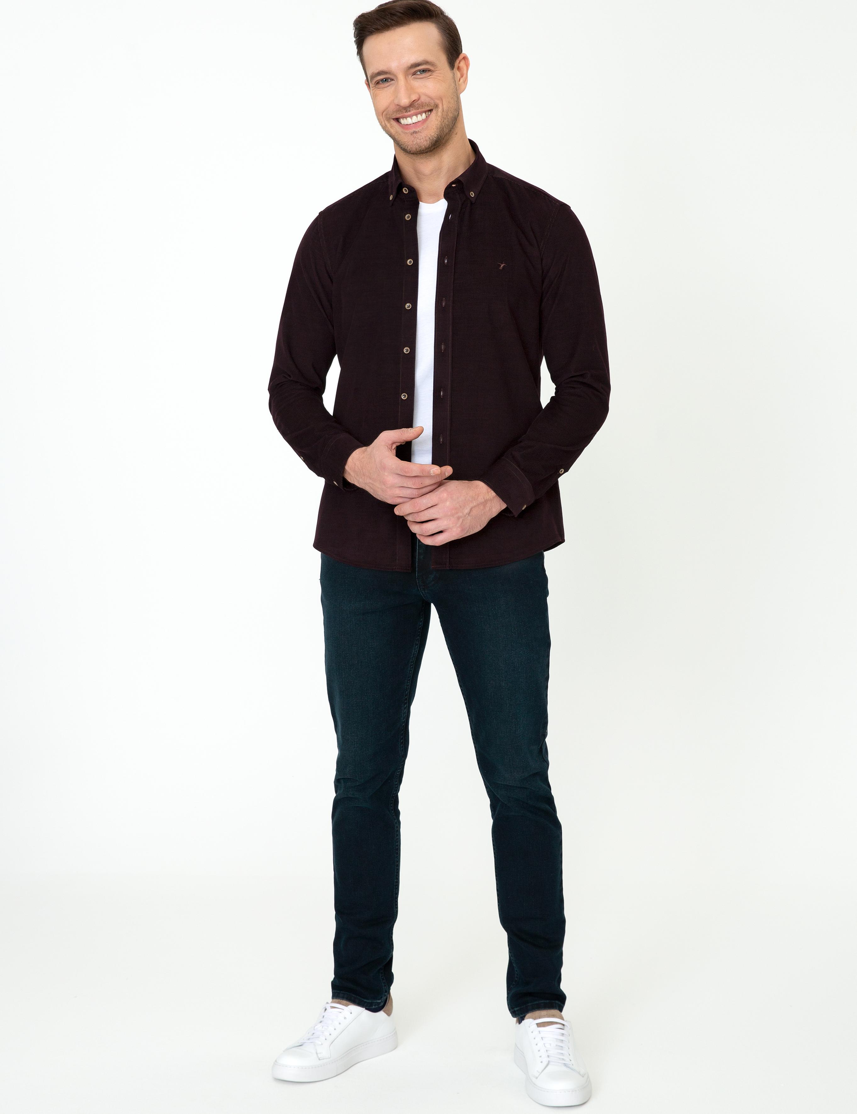 Kahverengi Slim Fit Uzun Kollu Gömlek - 50245389025