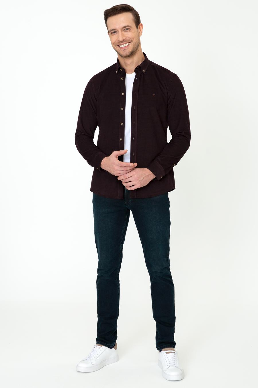 Kahverengi Slim Fit Uzun Kollu Gömlek - 50245389025