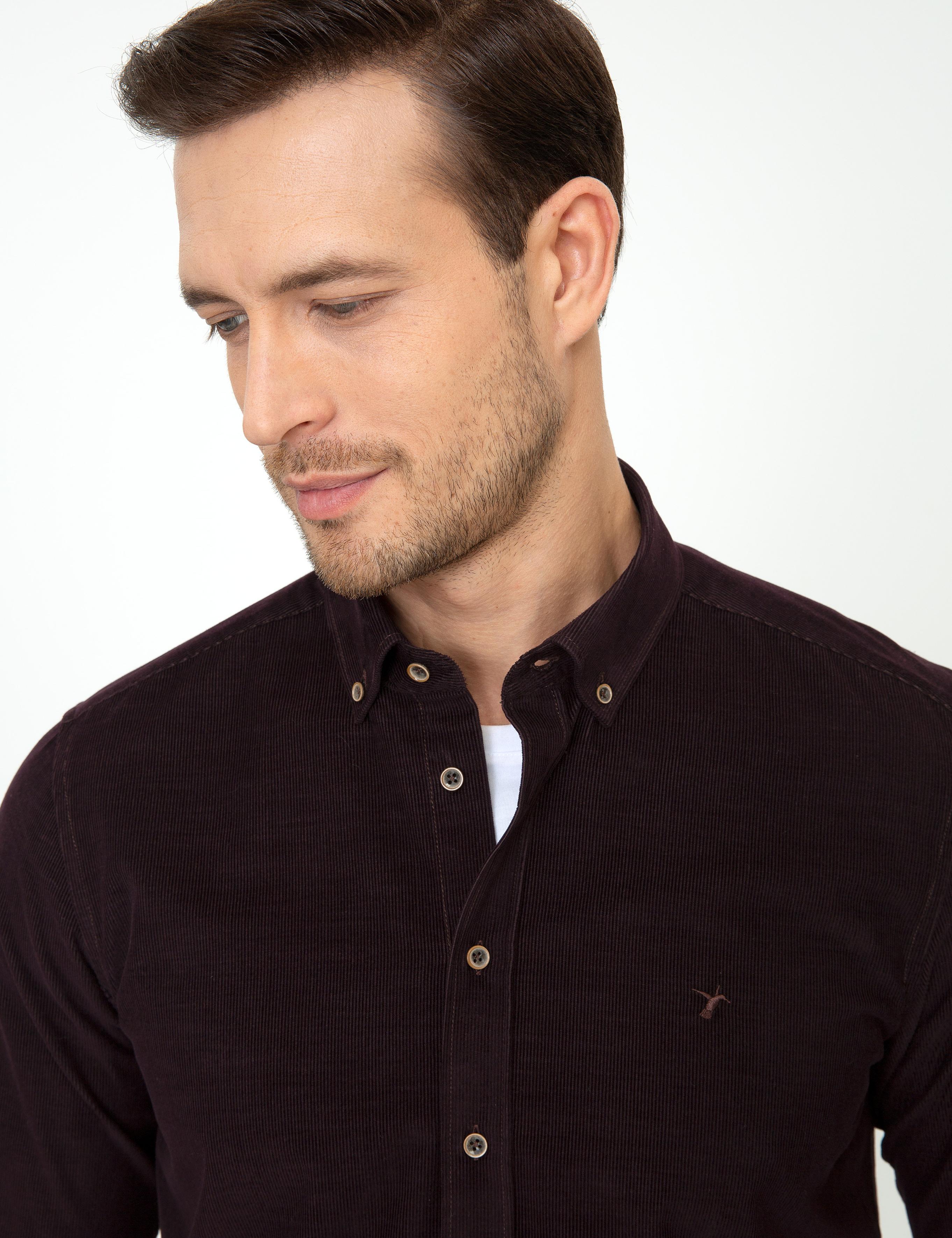 Kahverengi Slim Fit Uzun Kollu Gömlek - 50245389025