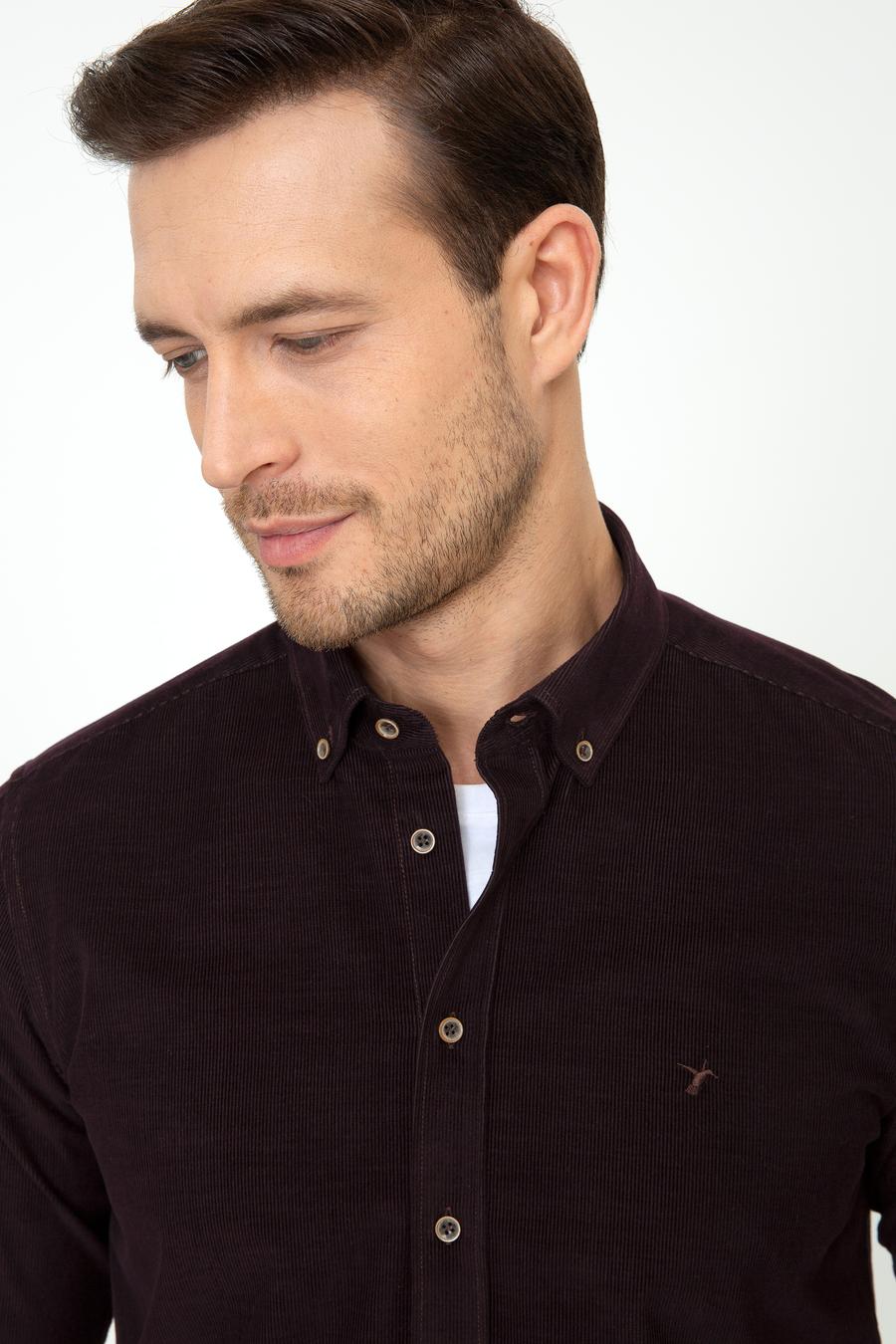 Kahverengi Slim Fit Uzun Kollu Gömlek - 50245389025