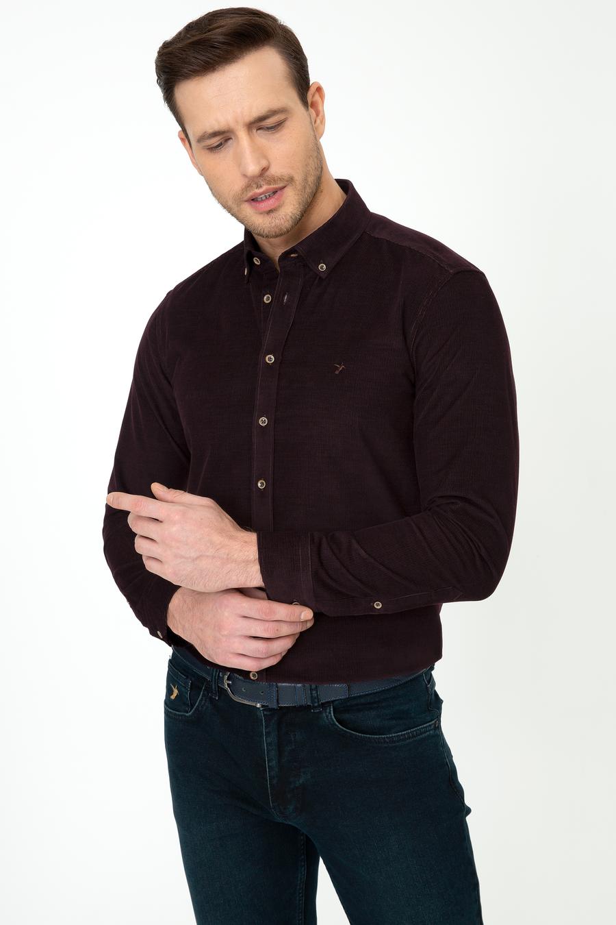 Kahverengi Slim Fit Uzun Kollu Gömlek - 50245389025