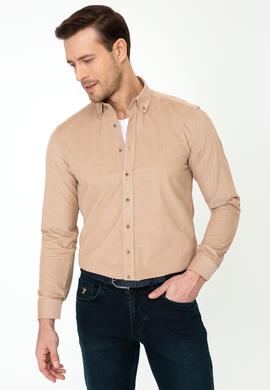 Bej Slim Fit Uzun Kollu Gömlek