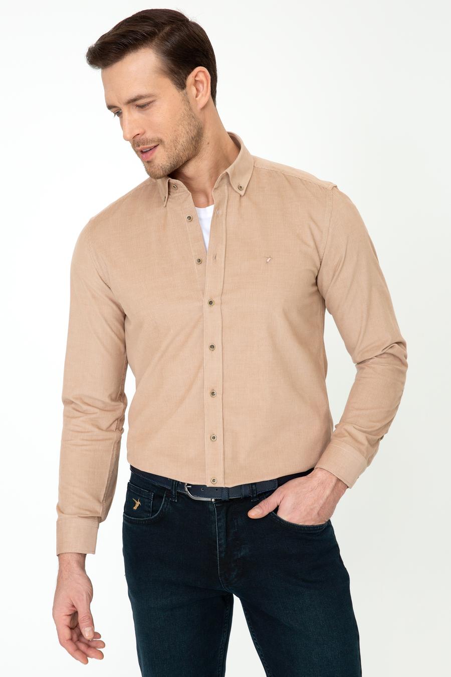 Bej Slim Fit Uzun Kollu Gömlek - 50245389047