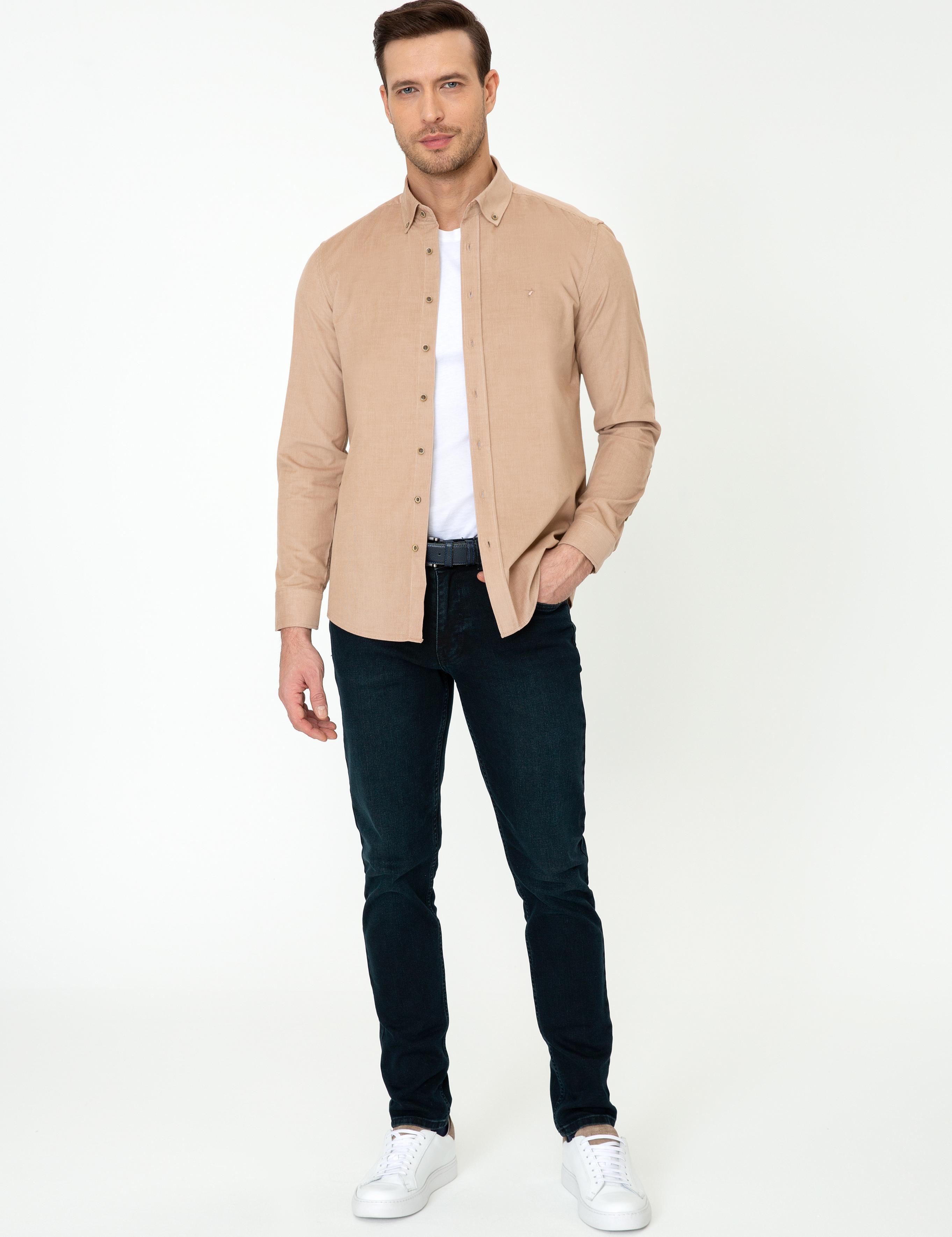 Bej Slim Fit Uzun Kollu Gömlek - 50245389047