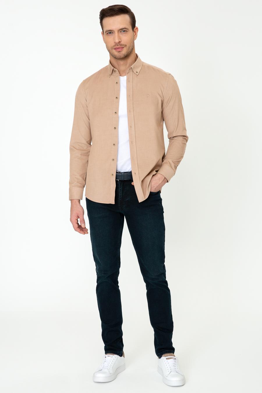 Bej Slim Fit Uzun Kollu Gömlek - 50245389047