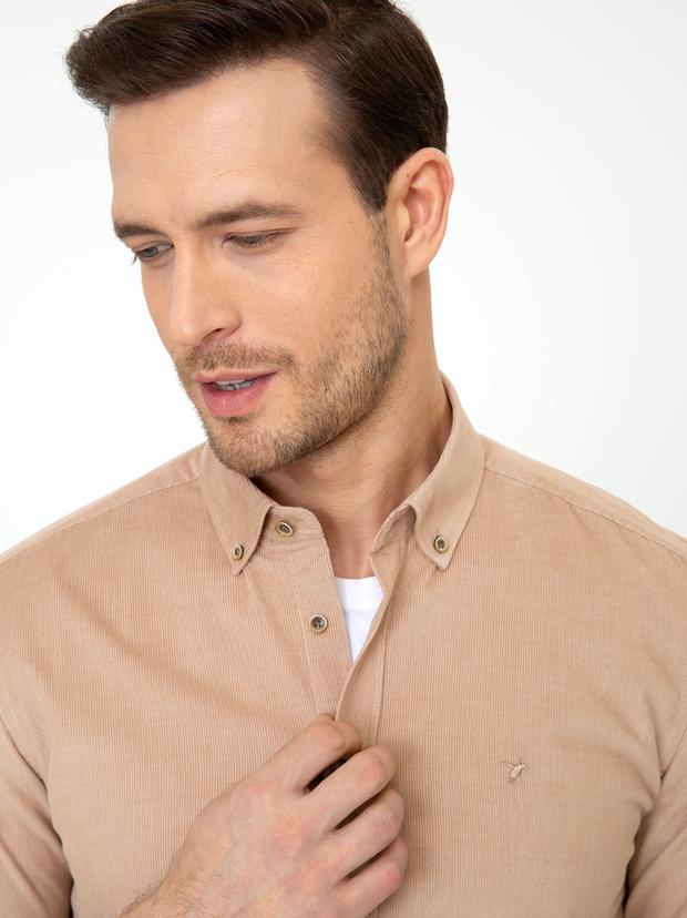 Bej Slim Fit Uzun Kollu Gömlek