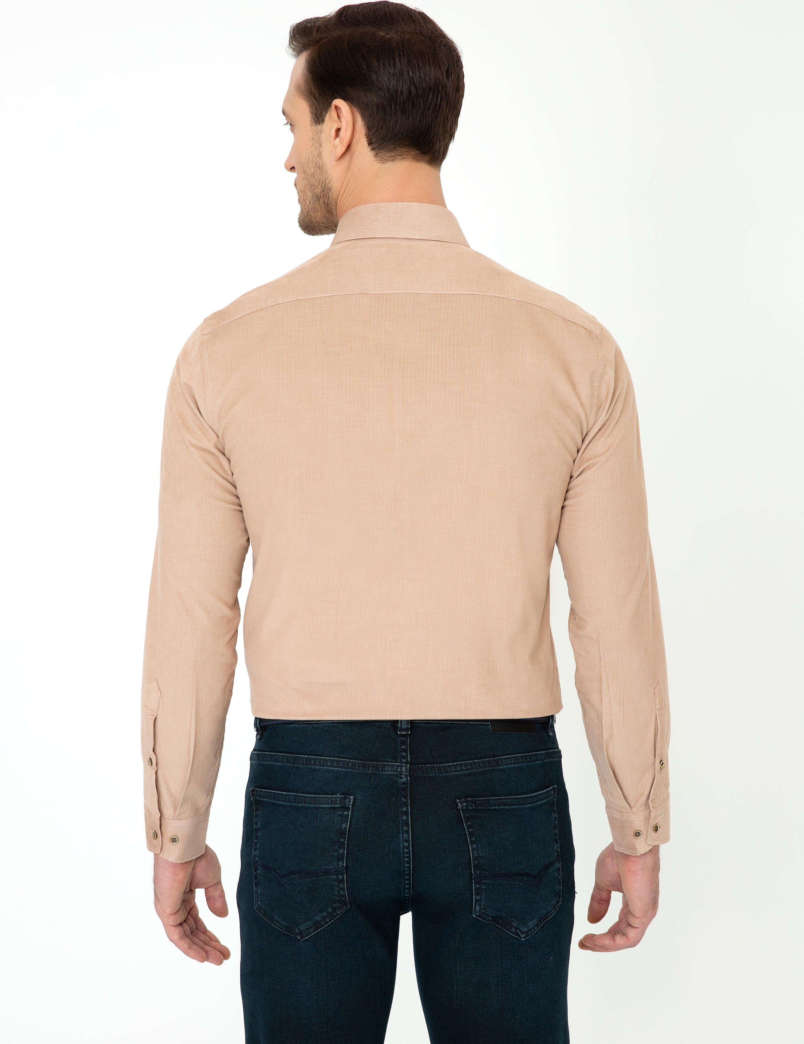 Bej Slim Fit Uzun Kollu Gömlek - 50245389047