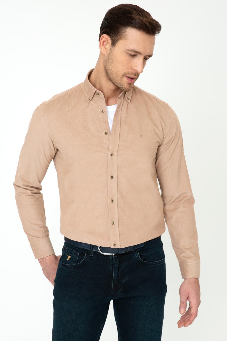 Bej Slim Fit Uzun Kollu Gömlek - 50245389047