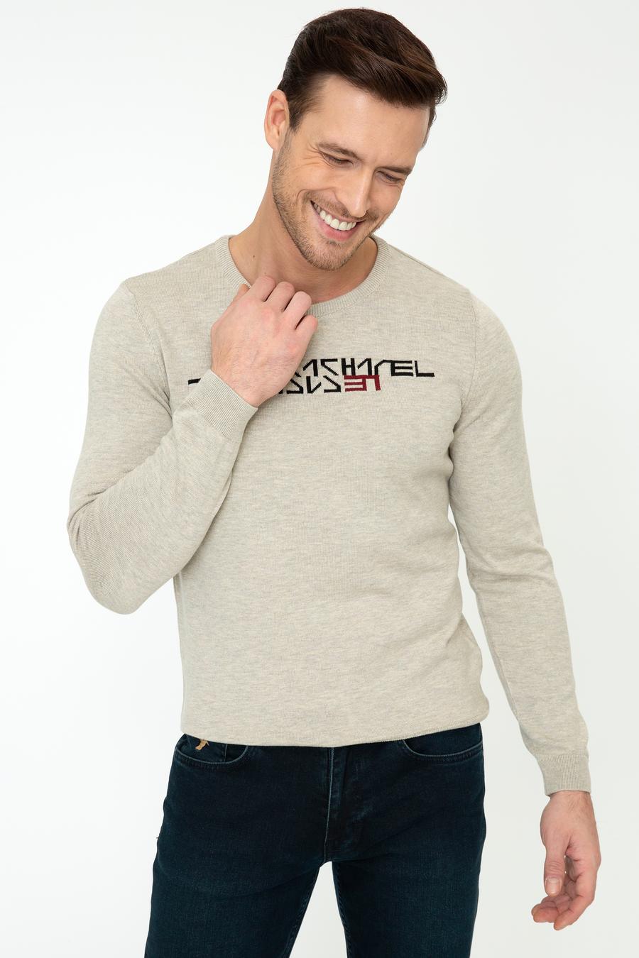 Bej Slim Fit Bisiklet Yaka Triko Kazak - 50241781001