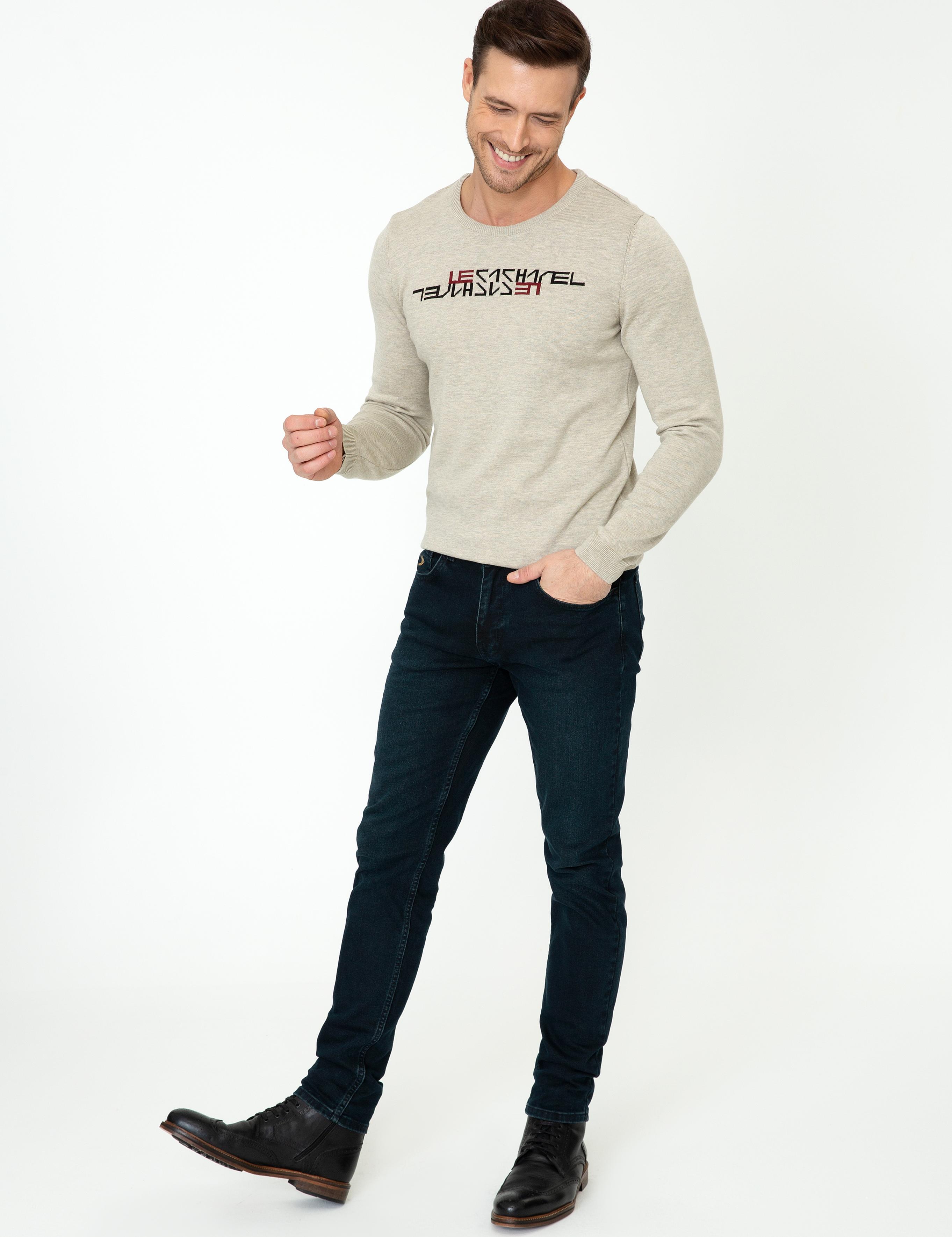 Bej Slim Fit Bisiklet Yaka Triko Kazak - 50241781001