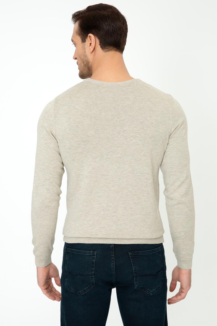 Bej Slim Fit Bisiklet Yaka Triko Kazak - 50241781001