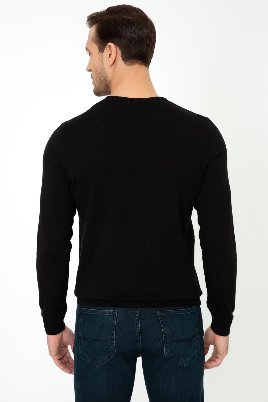 Siyah Slim Fit Bisiklet Yaka Triko Kazak - 50241781029