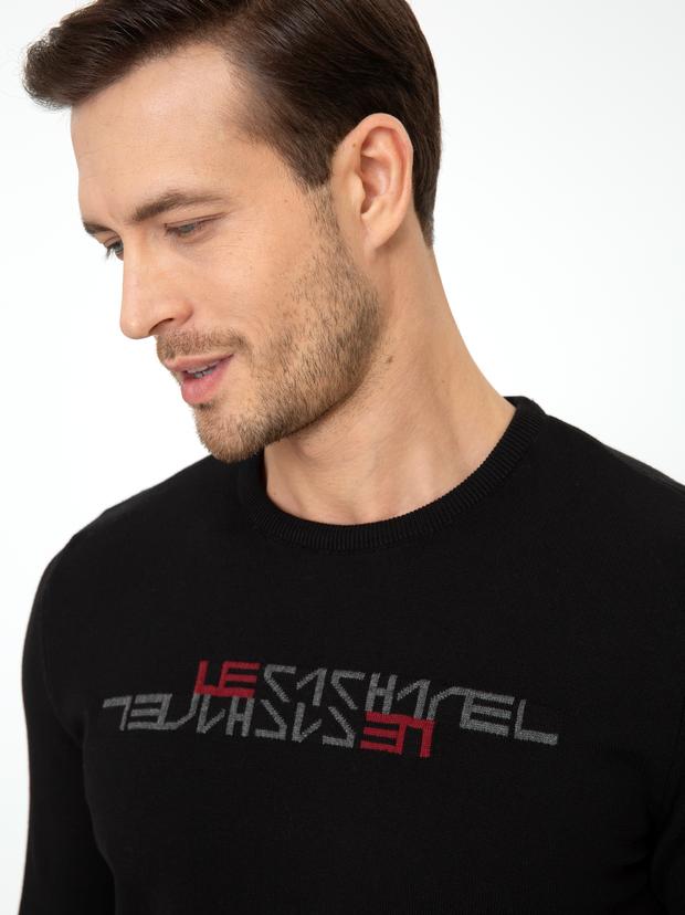 Siyah Slim Fit Bisiklet Yaka Triko Kazak