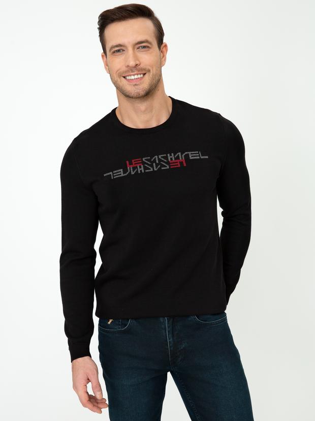 Siyah Slim Fit Bisiklet Yaka Triko Kazak