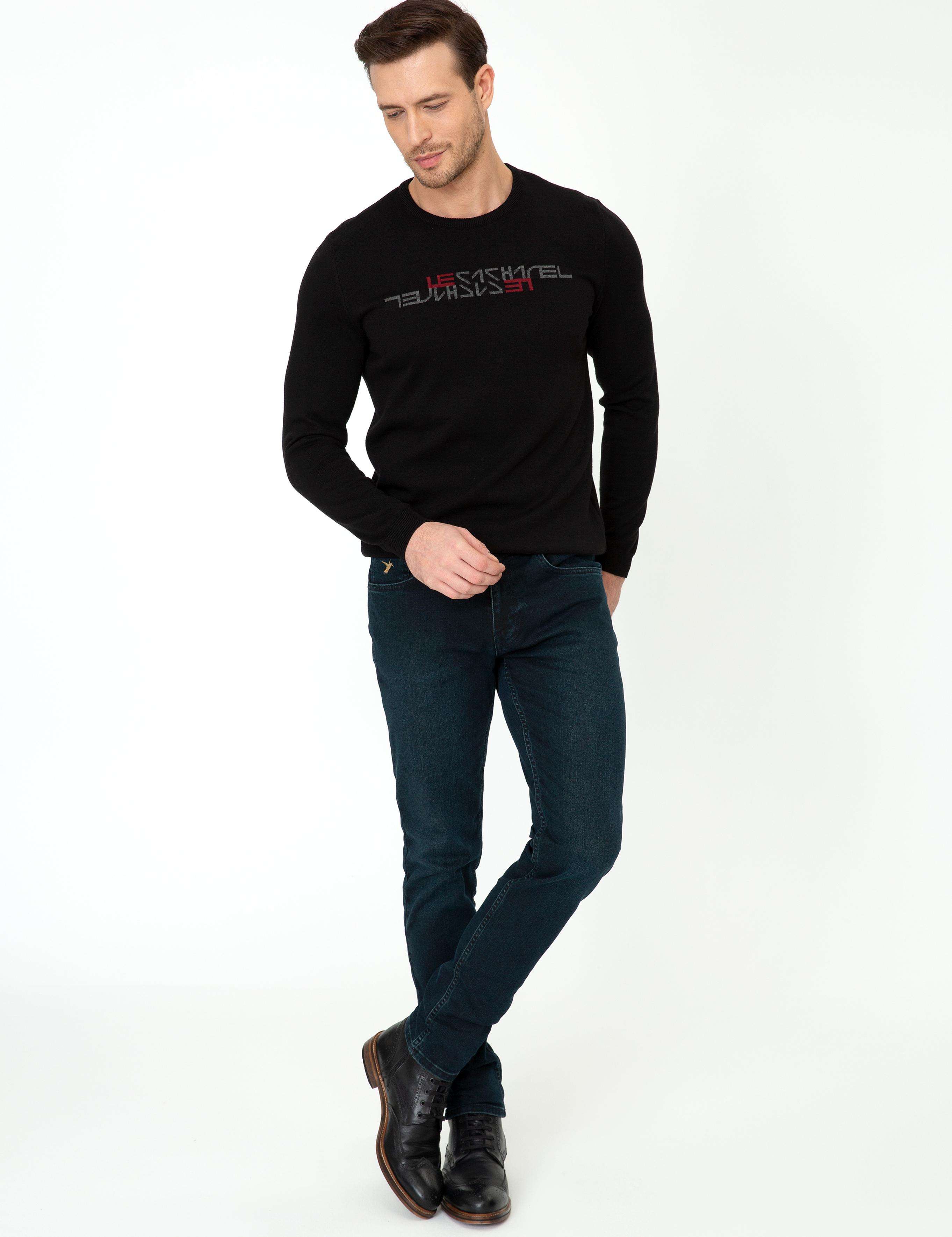 Siyah Slim Fit Bisiklet Yaka Triko Kazak - 50241781029