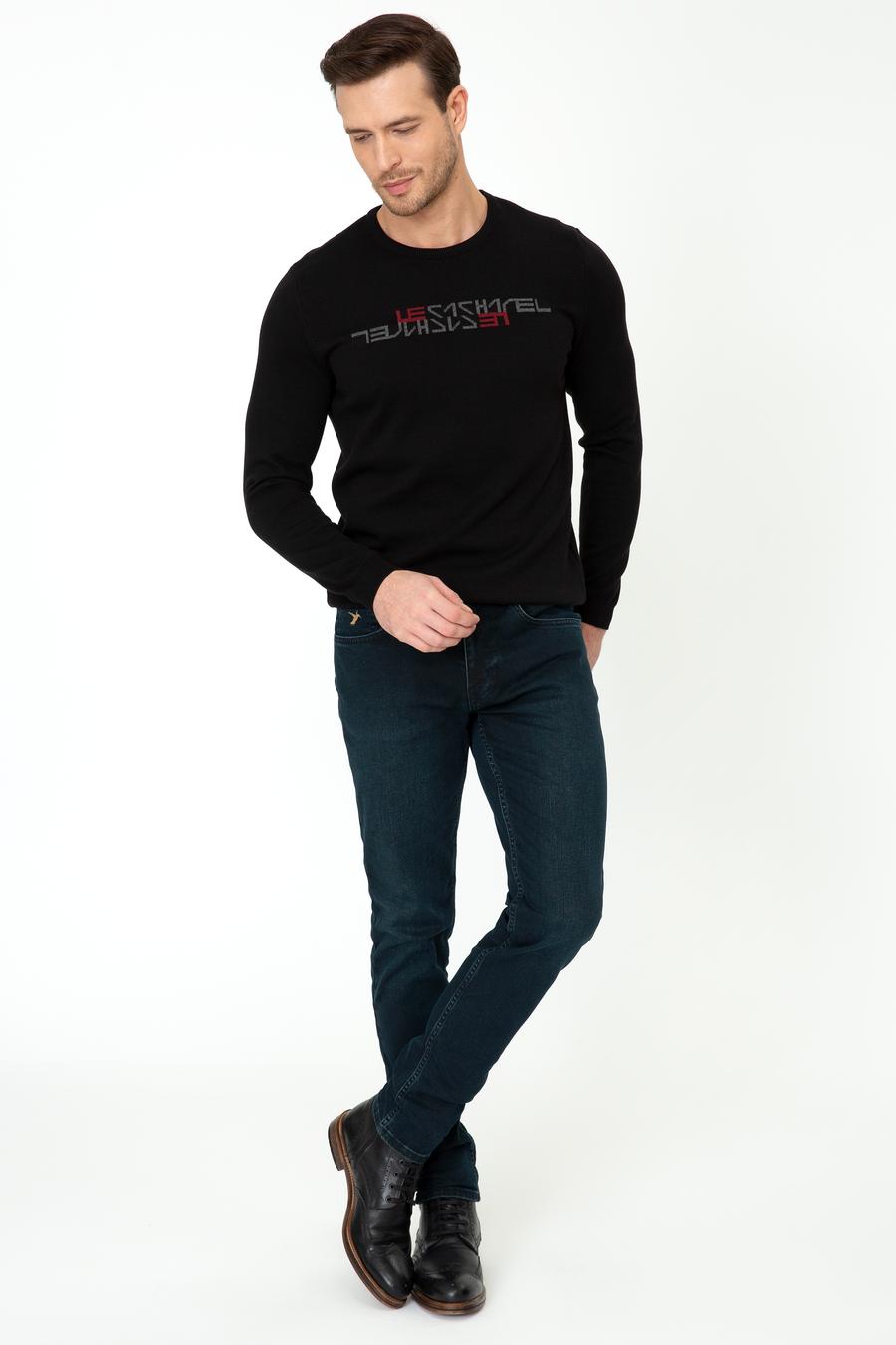 Siyah Slim Fit Bisiklet Yaka Triko Kazak - 50241781029