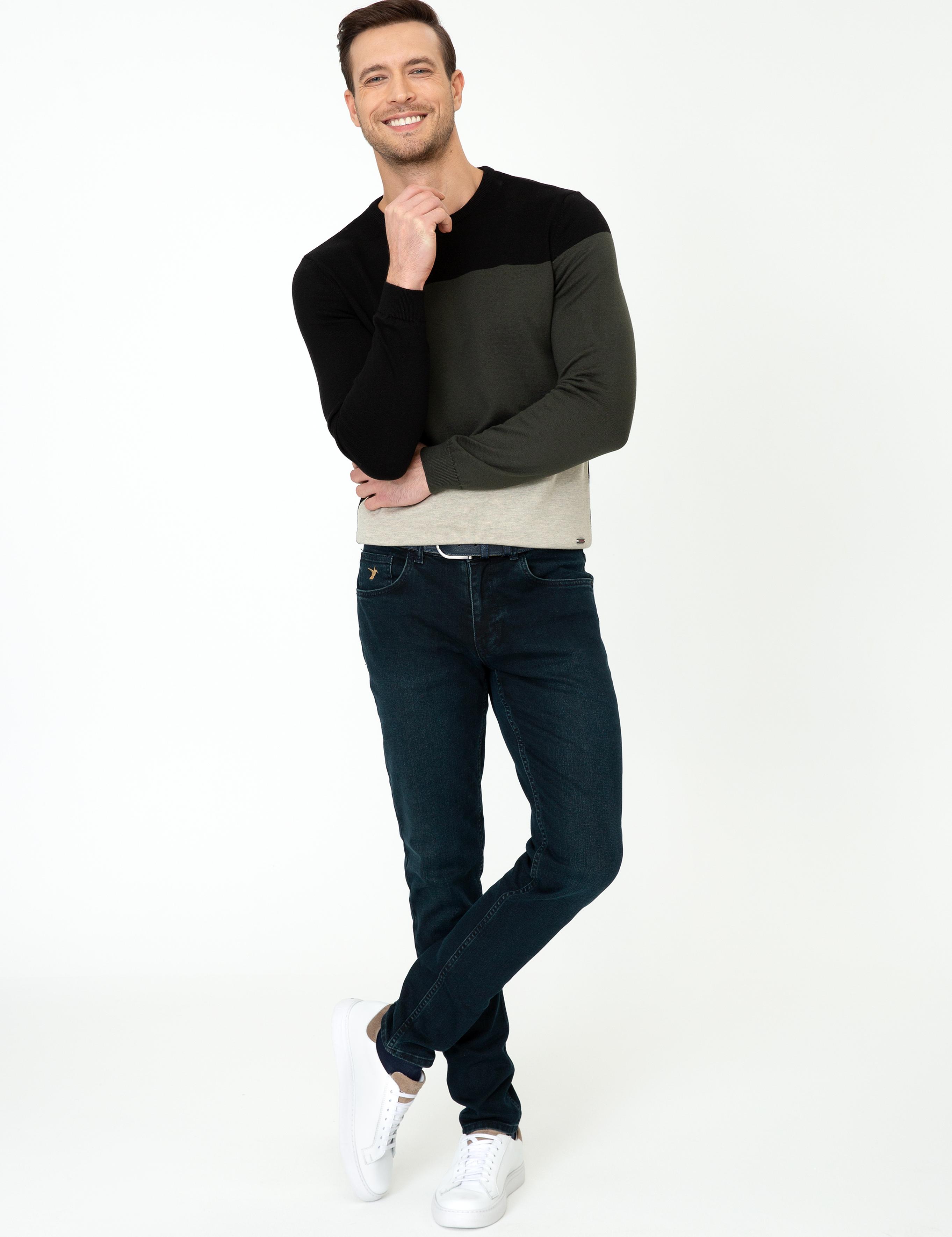Siyah Slim Fit Bisiklet Yaka Triko Kazak - 50240215005