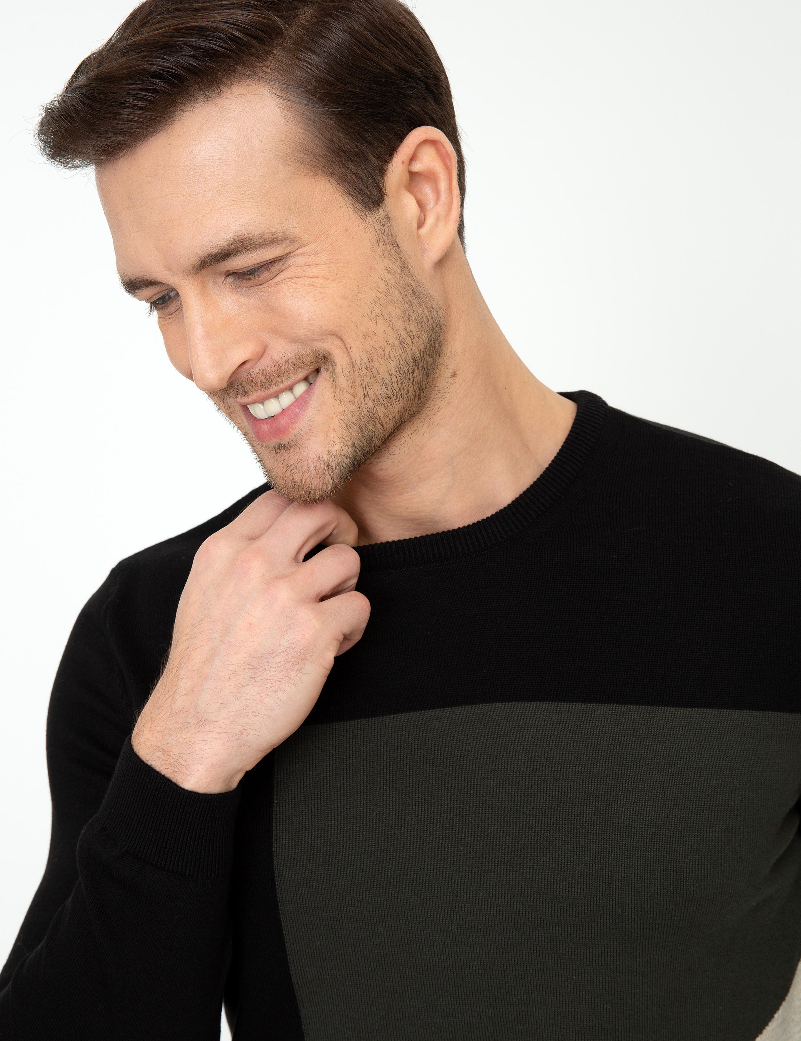 Siyah Slim Fit Bisiklet Yaka Triko Kazak - 50240215005