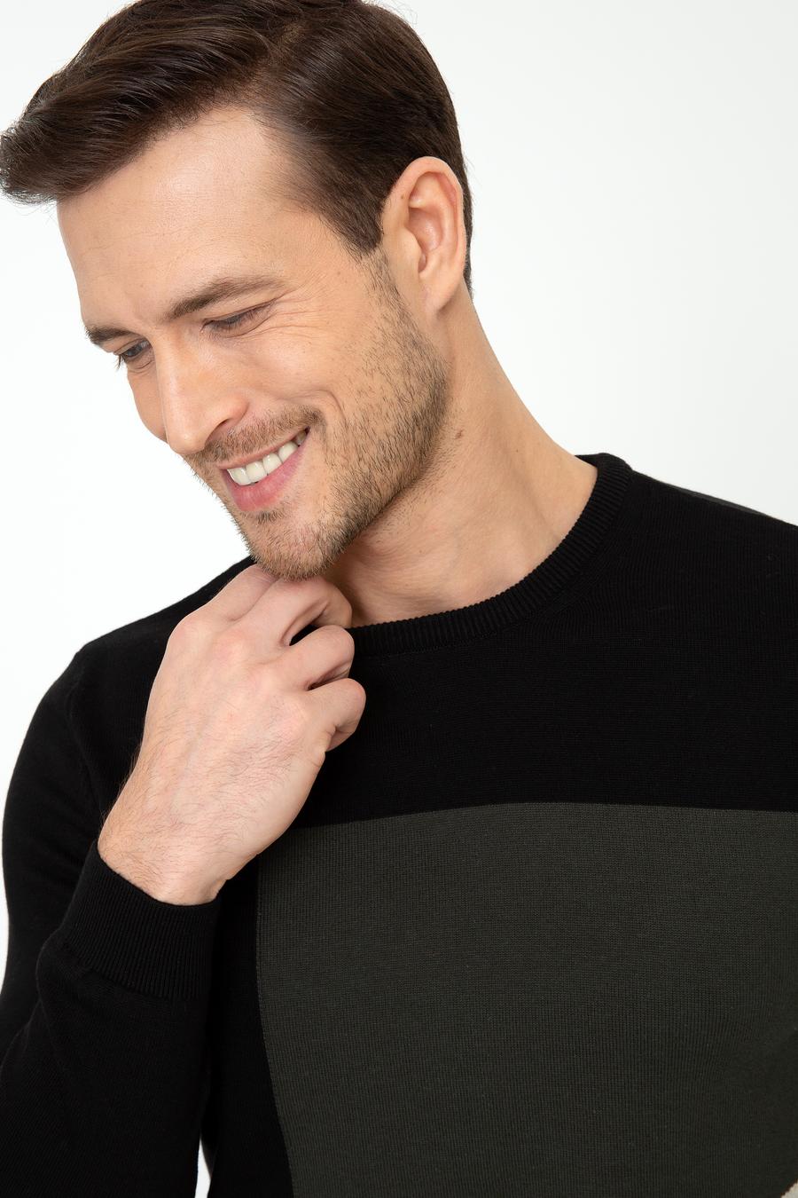 Siyah Slim Fit Bisiklet Yaka Triko Kazak - 50240215005