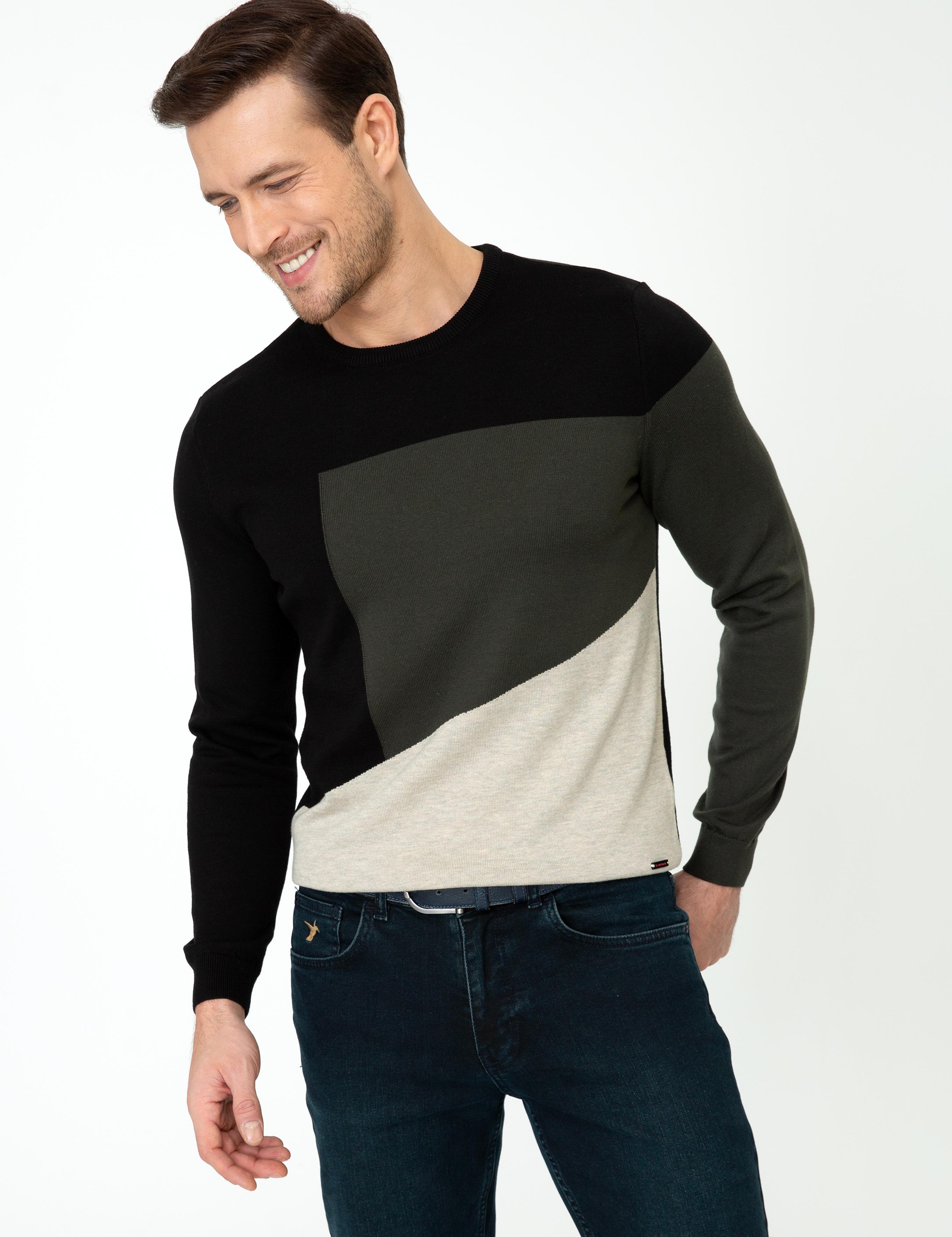 Siyah Slim Fit Bisiklet Yaka Triko Kazak - 50240215005