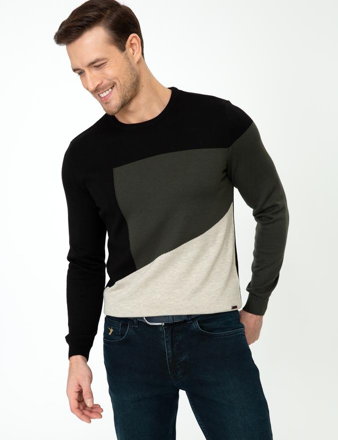 Siyah Slim Fit Bisiklet Yaka Triko Kazak