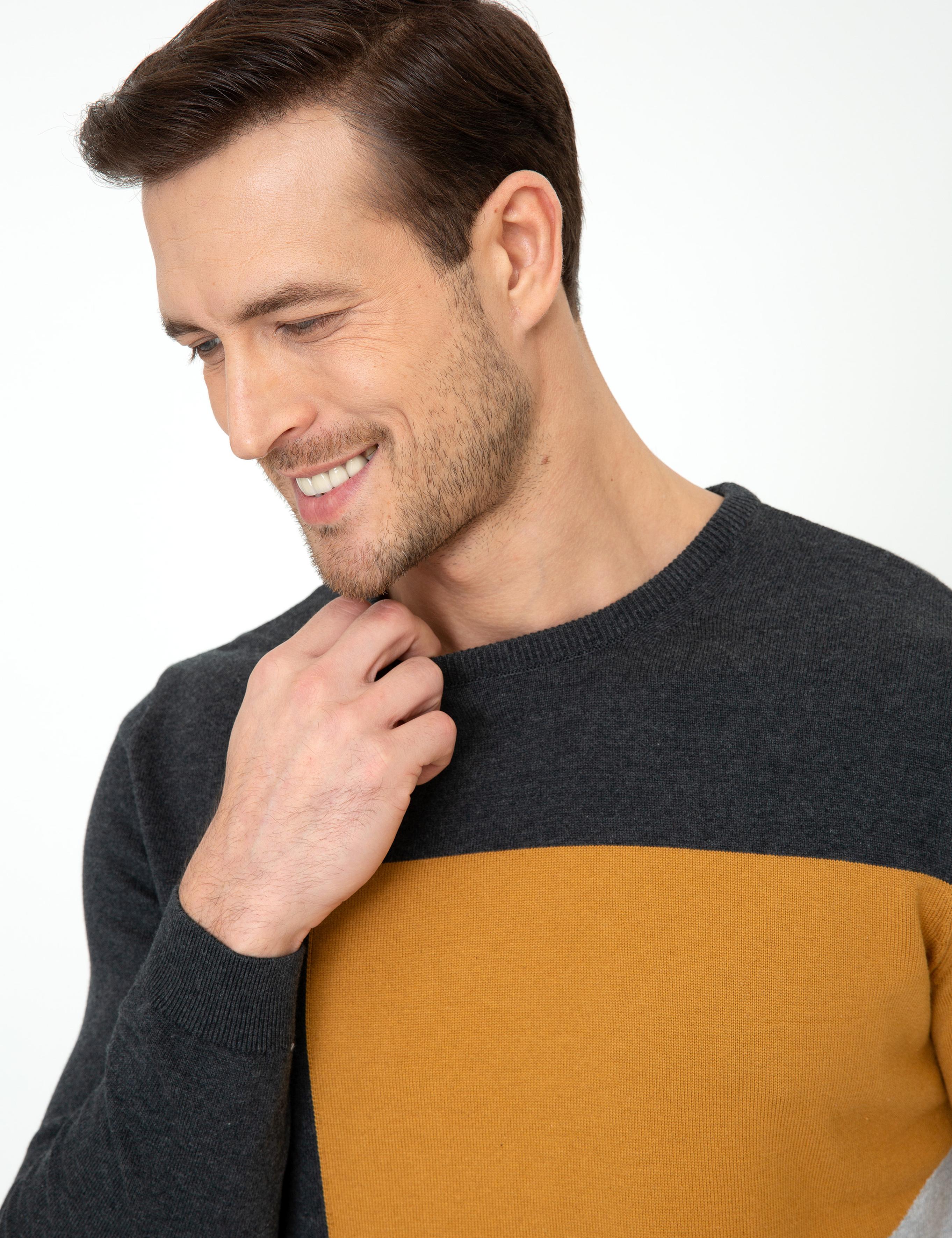 Antrasit Slim Fit Bisiklet Yaka Triko Kazak - 50240215046