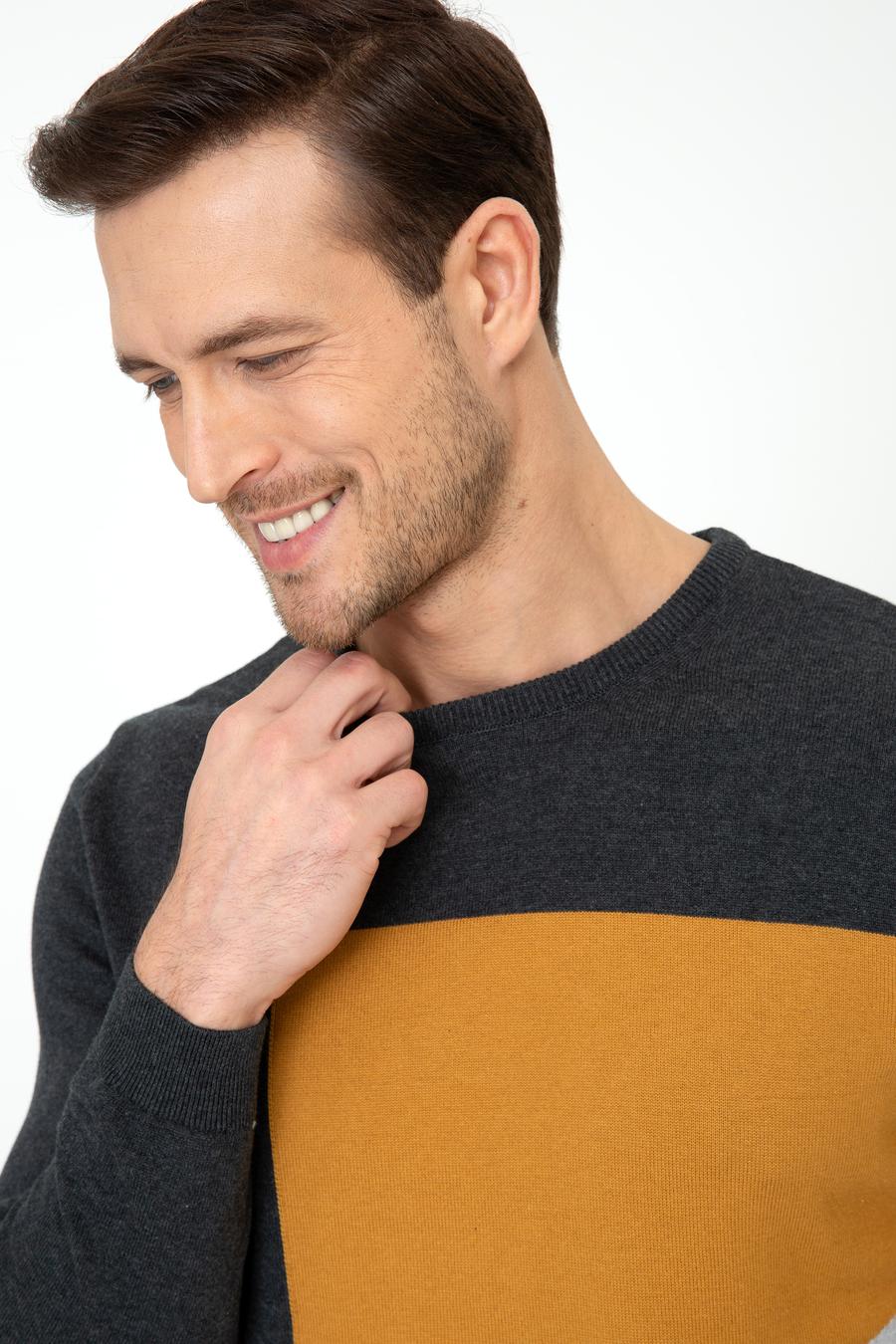 Antrasit Slim Fit Bisiklet Yaka Triko Kazak - 50240215046
