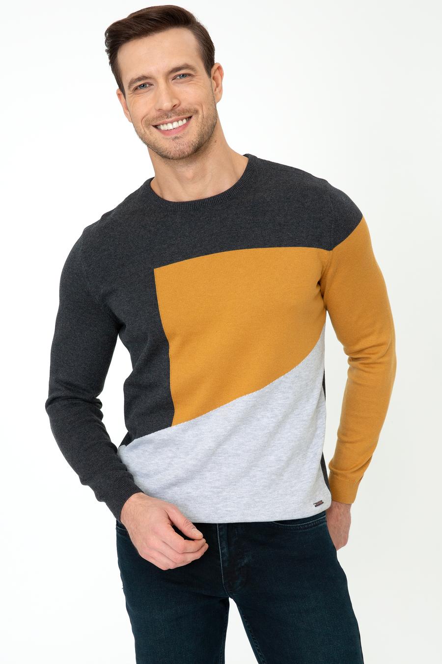 Antrasit Slim Fit Bisiklet Yaka Triko Kazak - 50240215046