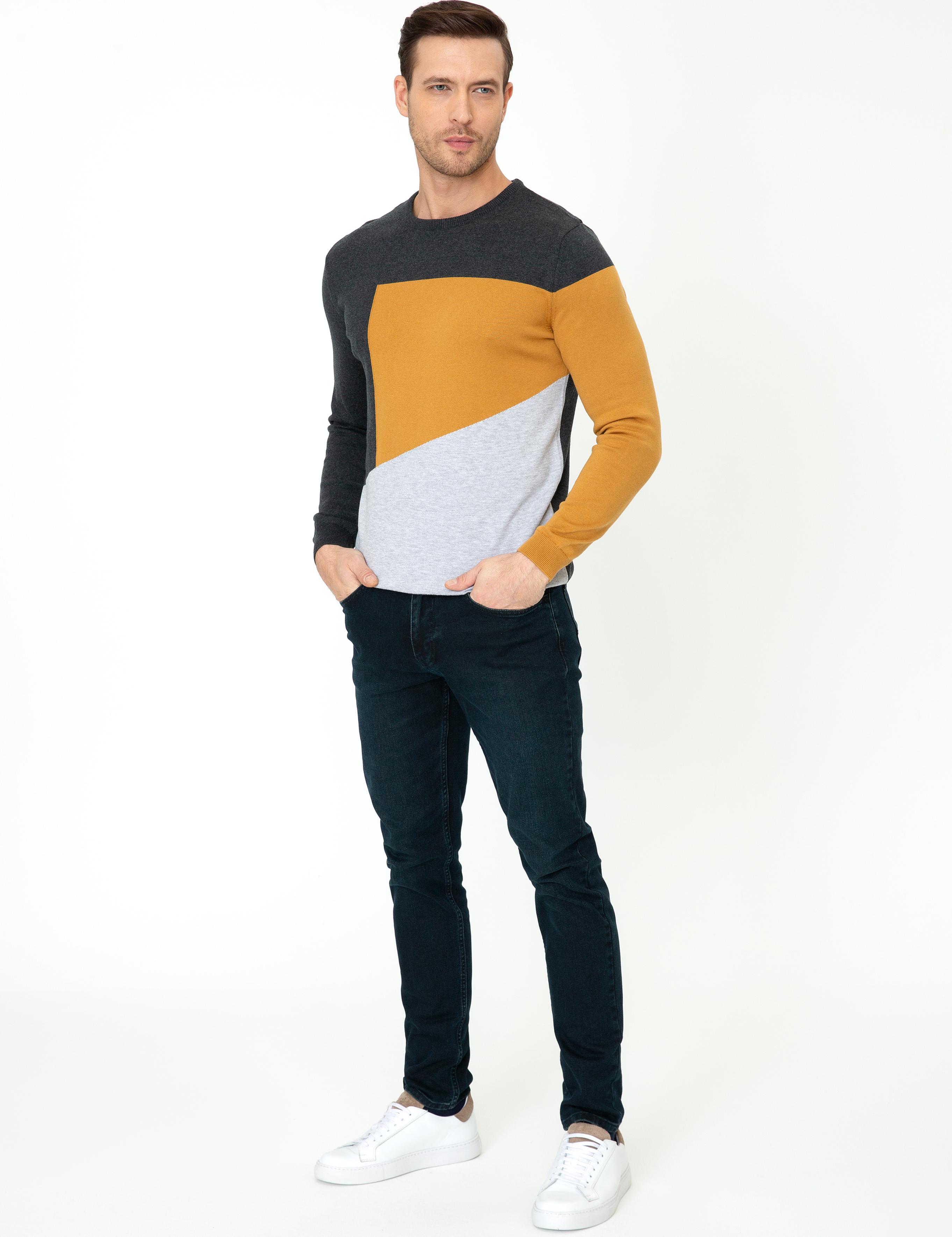 Antrasit Slim Fit Bisiklet Yaka Triko Kazak - 50240215046