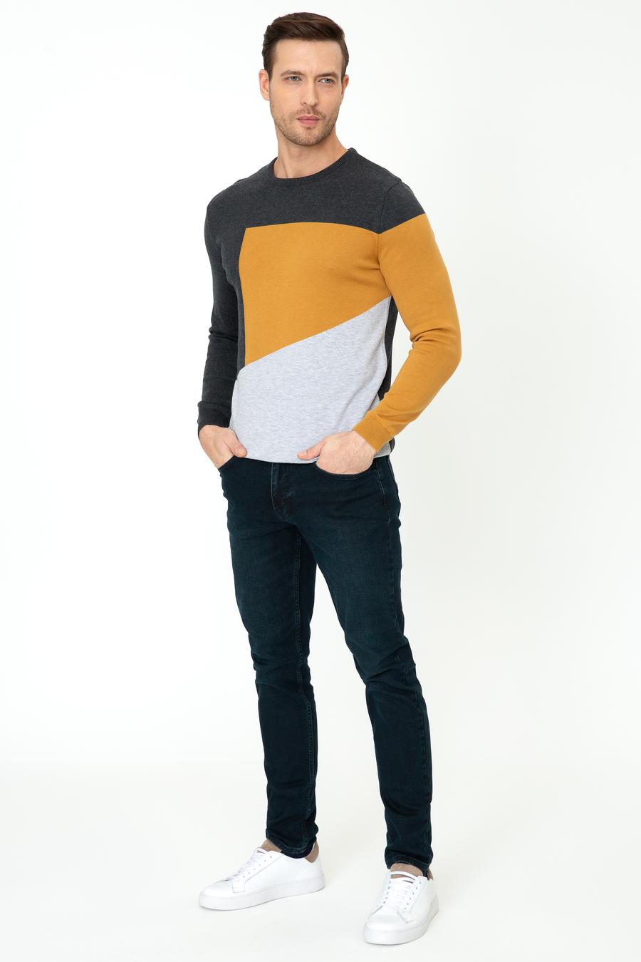 Antrasit Slim Fit Bisiklet Yaka Triko Kazak - 50240215046