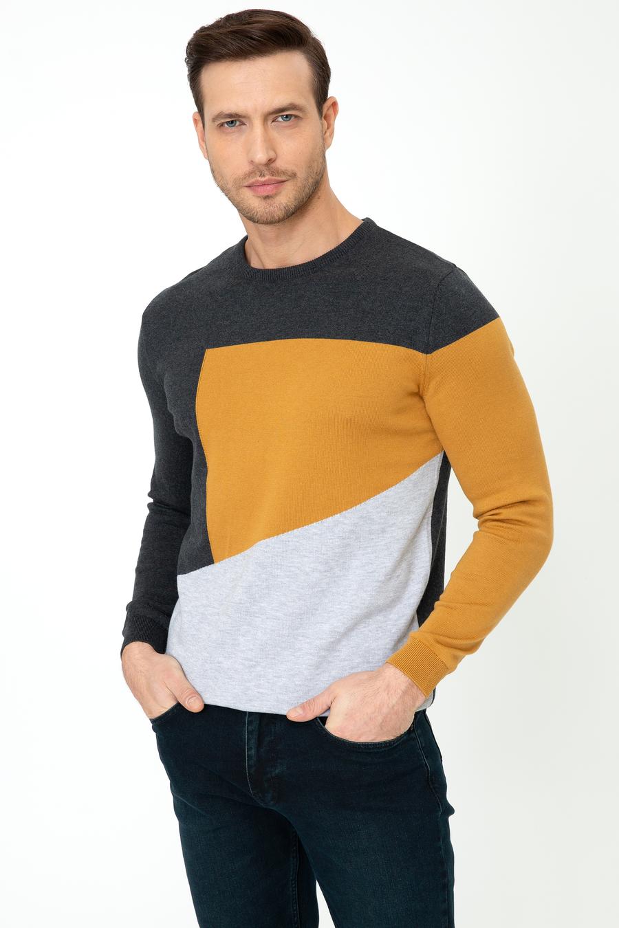 Antrasit Slim Fit Bisiklet Yaka Triko Kazak - 50240215046