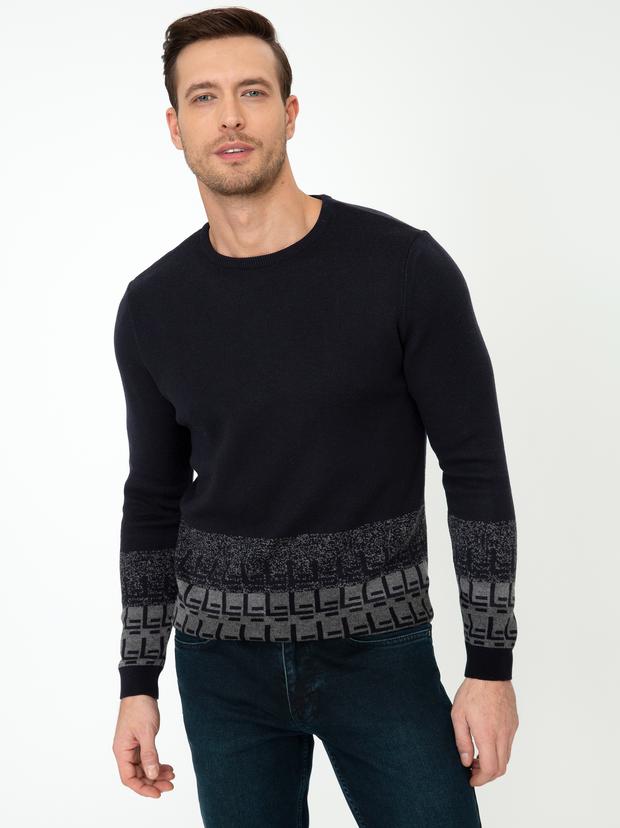 Lacivert Regular Fit Bisiklet Yaka Triko Kazak