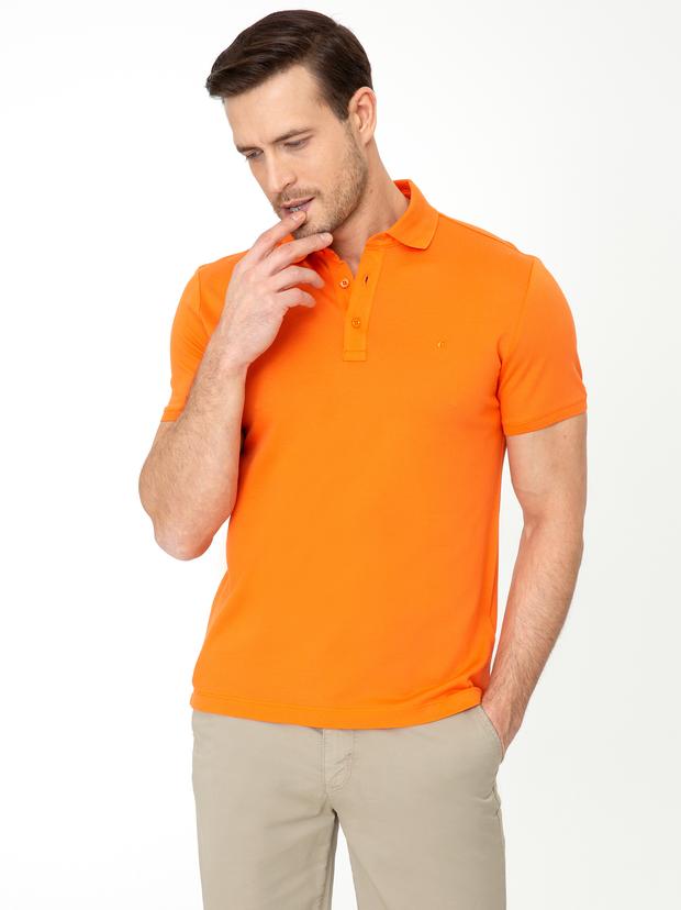Turuncu Polo Yaka Slim Fit Basic Merserize T-shirt