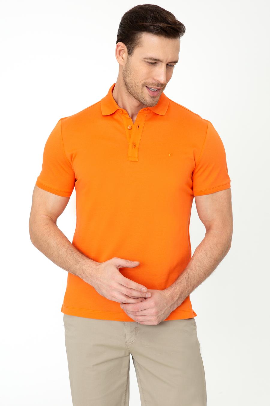 Turuncu Polo Yaka Slim Fit Basic Merserize T-shirt - 50250172094